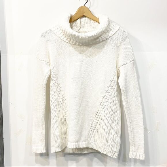Rachel Zoe Sweaters - Rachel Zoe Womens Winter White Funnel Turtleneck Crochet Knit Inserts Sweater XS